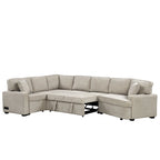 Canapé d'angle en forme de L 126" Canapé convertible avec chargeurs et porte-gobelets pour salon, Beige