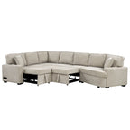 Canapé d'angle en forme de L 126" Canapé convertible avec chargeurs et porte-gobelets pour salon, Beige