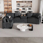 Canapé d'angle en forme de L 126" Canapé convertible avec chargeurs et porte-gobelets pour salon, Beige
