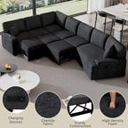Canapé d'angle en forme de L 126" Canapé convertible avec chargeurs et porte-gobelets pour salon, Beige