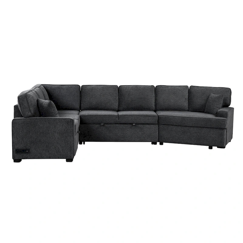 Canapé d'angle en forme de L 126" Canapé convertible avec chargeurs et porte-gobelets pour salon, Beige