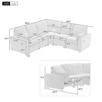 Canapé inclinable sectionnel 89 places avec home cinéma et deux ports USB, deux tiroirs de rangement pour le salon, beige