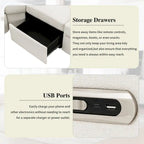 Canapé inclinable sectionnel 89 places avec home cinéma et deux ports USB, deux tiroirs de rangement pour le salon, beige