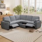 Canapé inclinable sectionnel 89 places avec home cinéma et deux ports USB, deux tiroirs de rangement pour le salon, beige
