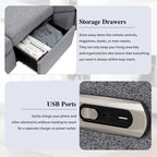 Canapé inclinable sectionnel 89 places avec home cinéma et deux ports USB, deux tiroirs de rangement pour le salon, beige