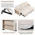 Canapé d'angle élégant et fonctionnel avec rangement, lit gigogne, table escamotable et chargeur USB, beige