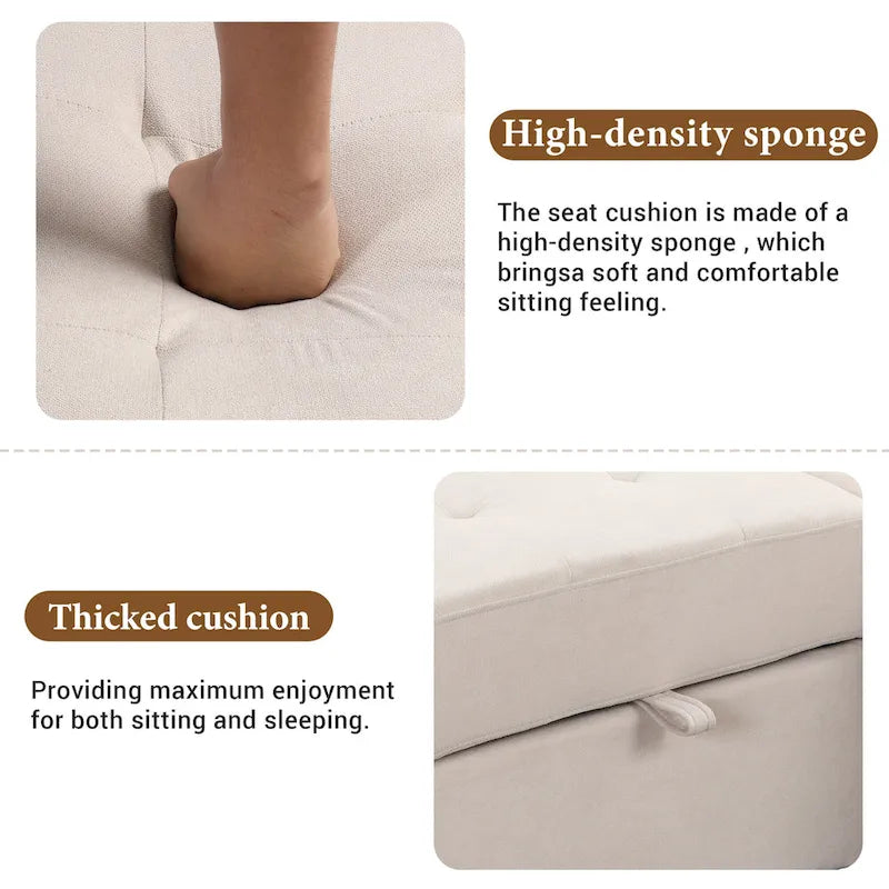 Canapé d'angle élégant et fonctionnel avec rangement, lit gigogne, table escamotable et chargeur USB, beige