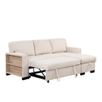 Canapé d'angle élégant et fonctionnel avec rangement, lit gigogne, table escamotable et chargeur USB, beige