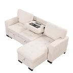 Canapé d'angle élégant et fonctionnel avec rangement, lit gigogne, table escamotable et chargeur USB, beige