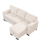 Canapé d'angle élégant et fonctionnel avec rangement, lit gigogne, table escamotable et chargeur USB, beige