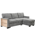 Canapé d'angle élégant et fonctionnel avec rangement, lit gigogne, table escamotable et chargeur USB, beige