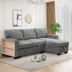 Canapé d'angle élégant et fonctionnel avec rangement, lit gigogne, table escamotable et chargeur USB, beige