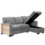 Canapé d'angle élégant et fonctionnel avec rangement, lit gigogne, table escamotable et chargeur USB, beige