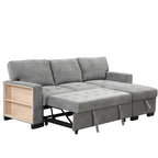 Canapé d'angle élégant et fonctionnel avec rangement, lit gigogne, table escamotable et chargeur USB, beige