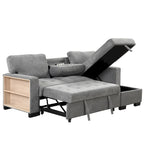 Canapé d'angle élégant et fonctionnel avec rangement, lit gigogne, table escamotable et chargeur USB, beige