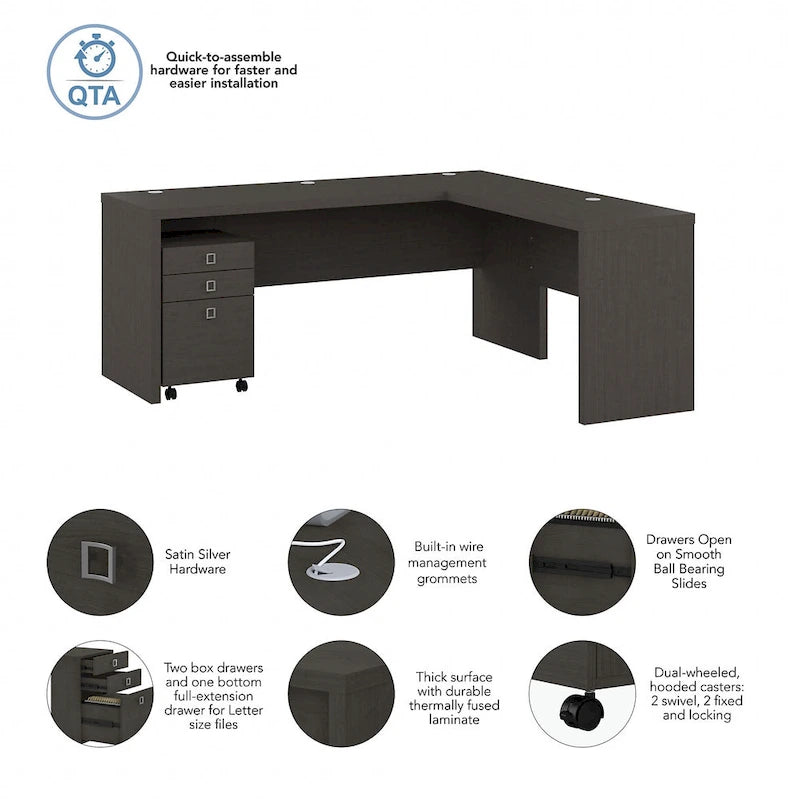 Scrivania angolare da 72" con mobile schedario a 3 cassetti