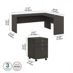 Scrivania angolare da 72" con mobile schedario a 3 cassetti