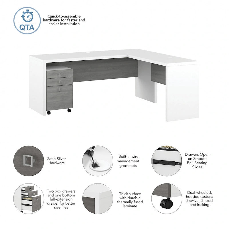 Scrivania angolare da 72" con mobile schedario a 3 cassetti