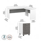 Scrivania angolare da 72" con mobile schedario a 3 cassetti