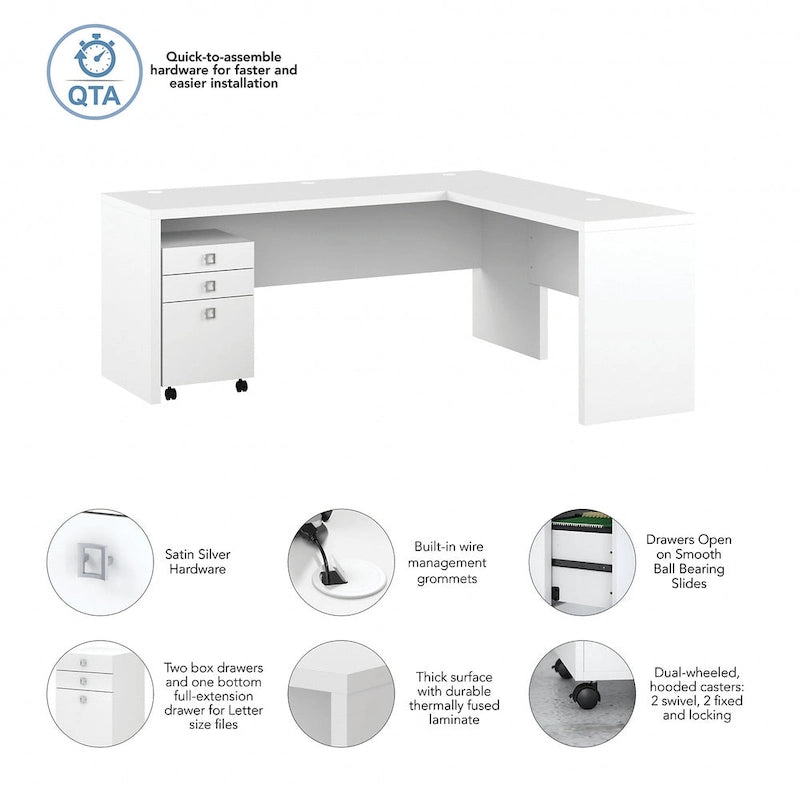 Scrivania angolare da 72" con mobile schedario a 3 cassetti