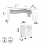 Scrivania angolare da 72" con mobile schedario a 3 cassetti