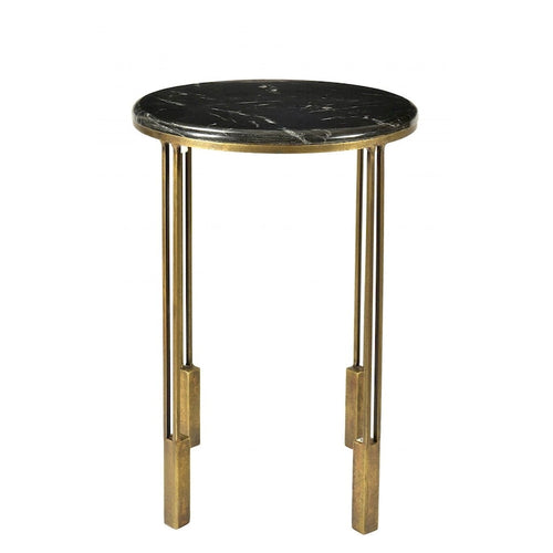 Tavolino rotondo 23" in ferro e marmo nero e oro