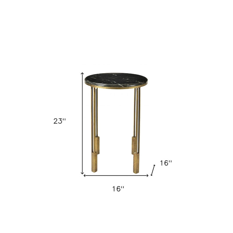 Tavolino rotondo 23" in ferro e marmo nero e oro