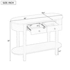 Consolle vintage con 2 cassetti portaoggetti, ripiano inferiore aperto e design curvo per ingresso di casa e hotel