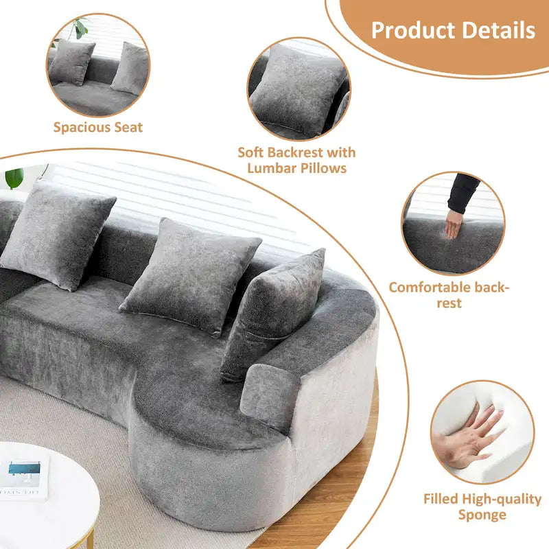 Divano sezionale modulare imbottito XINMICS 99.61, divano moderno a L a 3 posti con chaise longue, lato sinistro