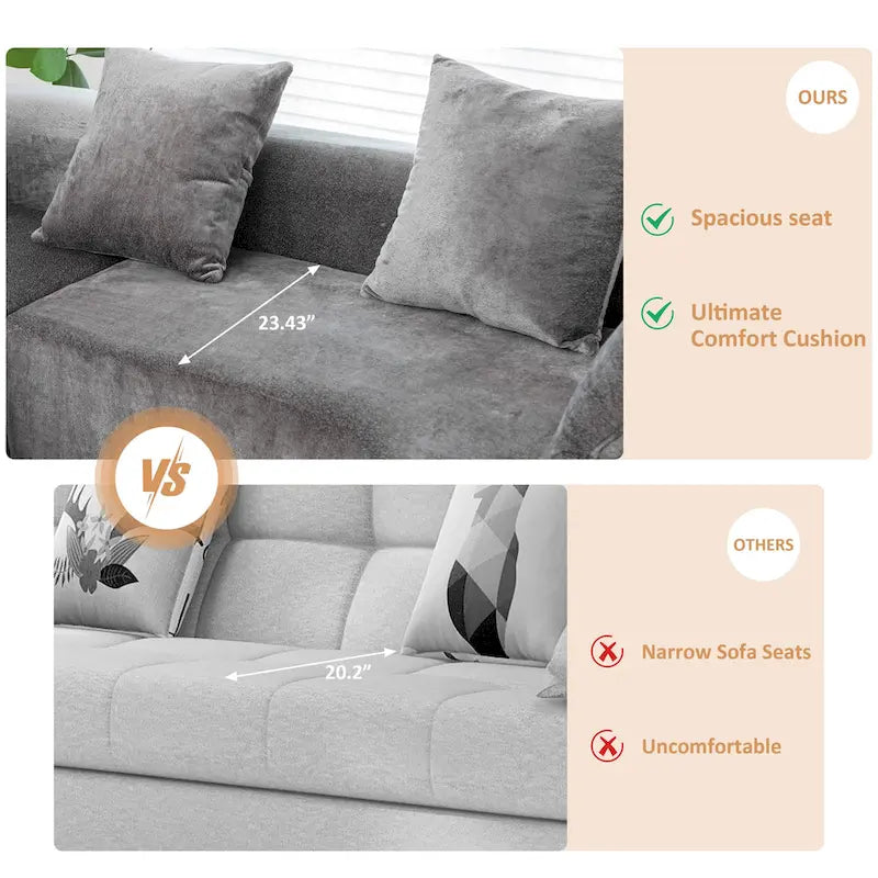 Divano sezionale modulare imbottito XINMICS 99.61, divano moderno a L a 3 posti con chaise longue, lato sinistro
