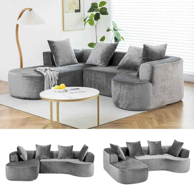 Divano sezionale modulare imbottito XINMICS 99.61, divano moderno a L a 3 posti con chaise longue, lato sinistro