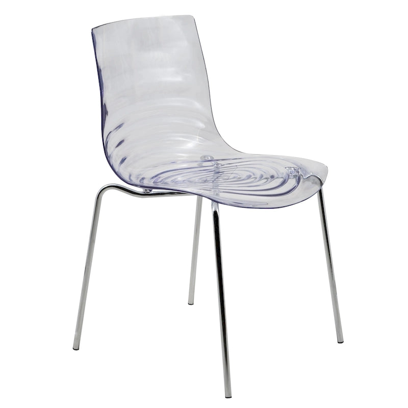 Sedia da pranzo in acrilico con gambe cromate, sedia laterale moderna con design a increspature d'acqua