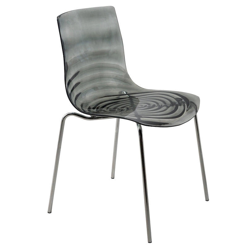 Sedia da pranzo in acrilico con gambe cromate, sedia laterale moderna con design a increspature d'acqua