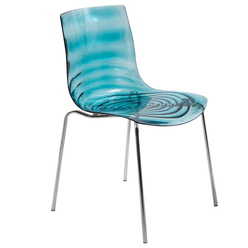 Sedia da pranzo in acrilico con gambe cromate, sedia laterale moderna con design a increspature d'acqua