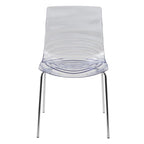 Sedia da pranzo in acrilico con gambe cromate, sedia laterale moderna con design a increspature d'acqua