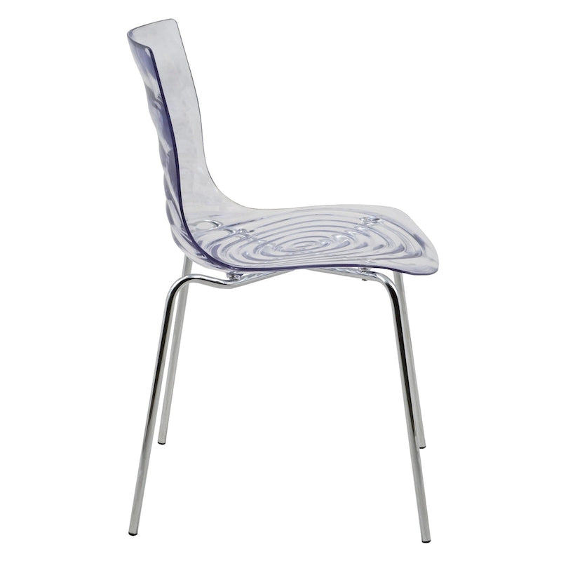 Sedia da pranzo in acrilico con gambe cromate, sedia laterale moderna con design a increspature d'acqua