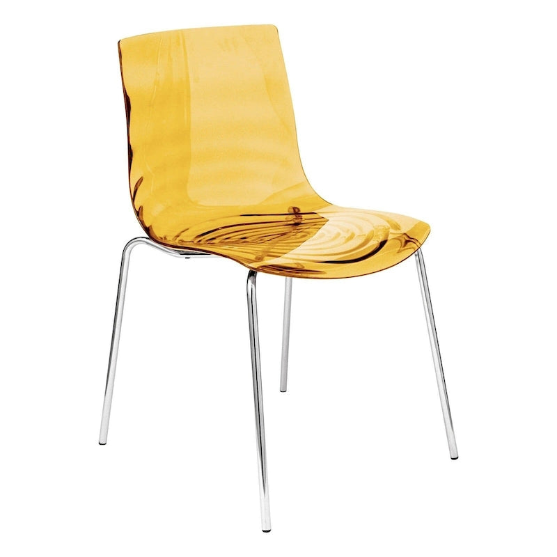 Sedia da pranzo in acrilico con gambe cromate, sedia laterale moderna con design a increspature d'acqua