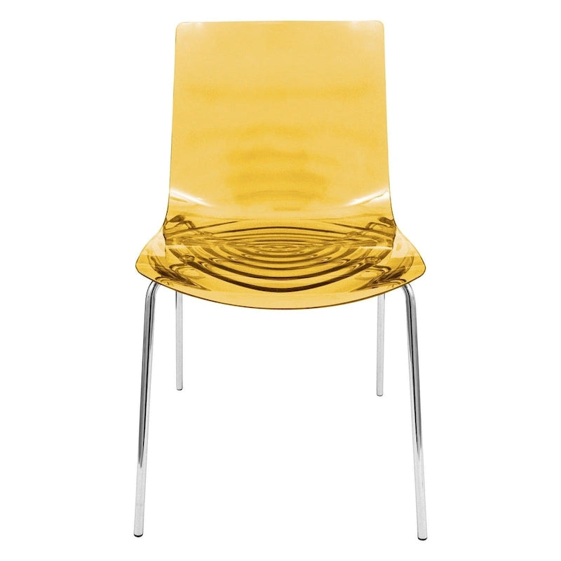 Sedia da pranzo in acrilico con gambe cromate, sedia laterale moderna con design a increspature d'acqua