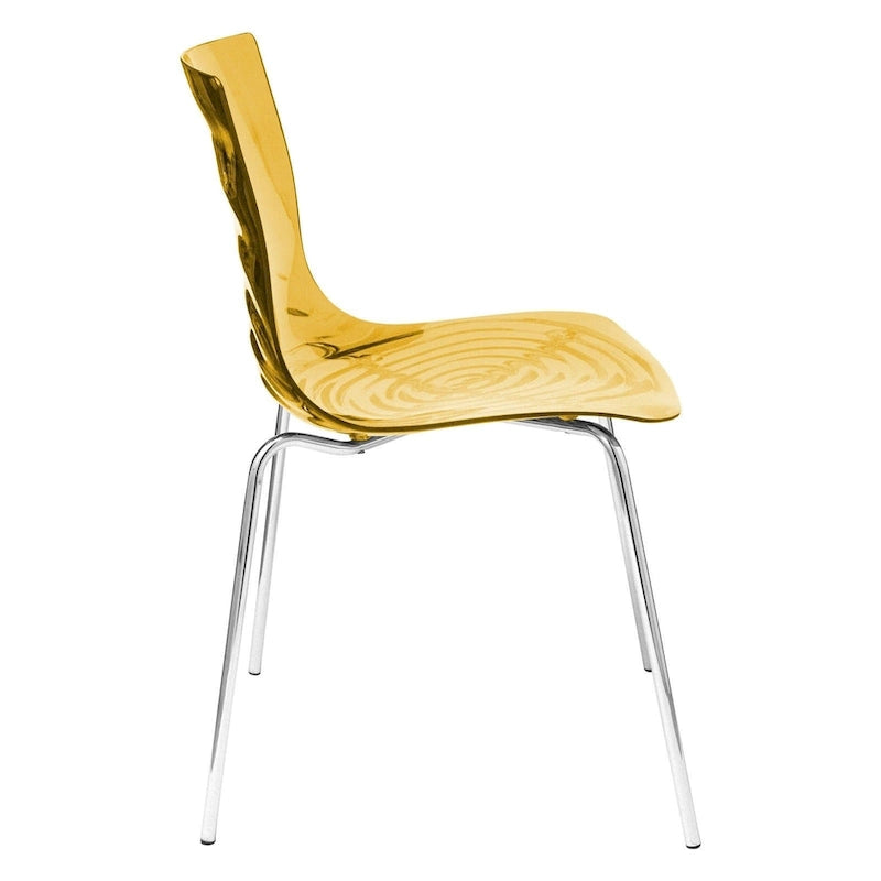 Sedia da pranzo in acrilico con gambe cromate, sedia laterale moderna con design a increspature d'acqua