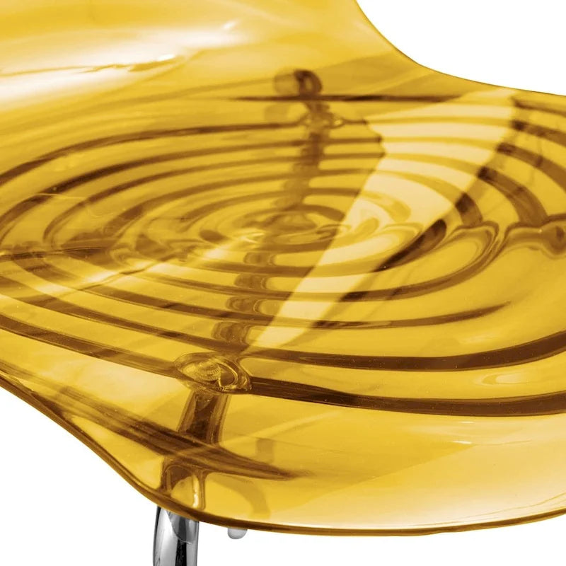 Sedia da pranzo in acrilico con gambe cromate, sedia laterale moderna con design a increspature d'acqua