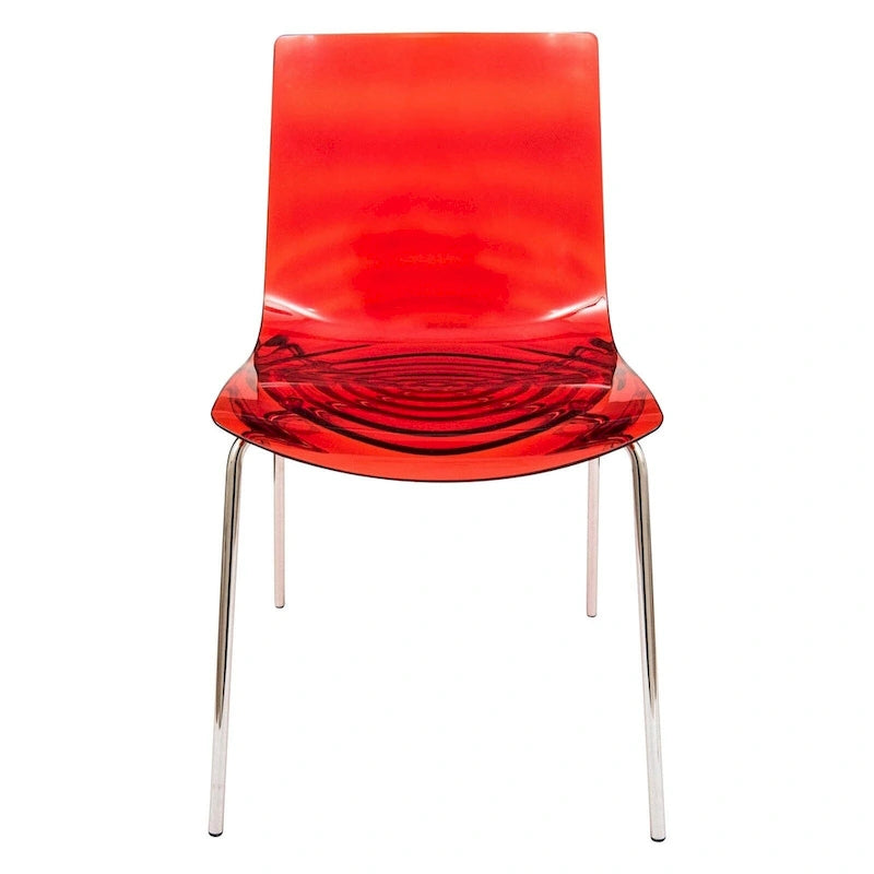 Sedia da pranzo in acrilico con gambe cromate, sedia laterale moderna con design a increspature d'acqua