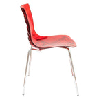 Sedia da pranzo in acrilico con gambe cromate, sedia laterale moderna con design a increspature d'acqua