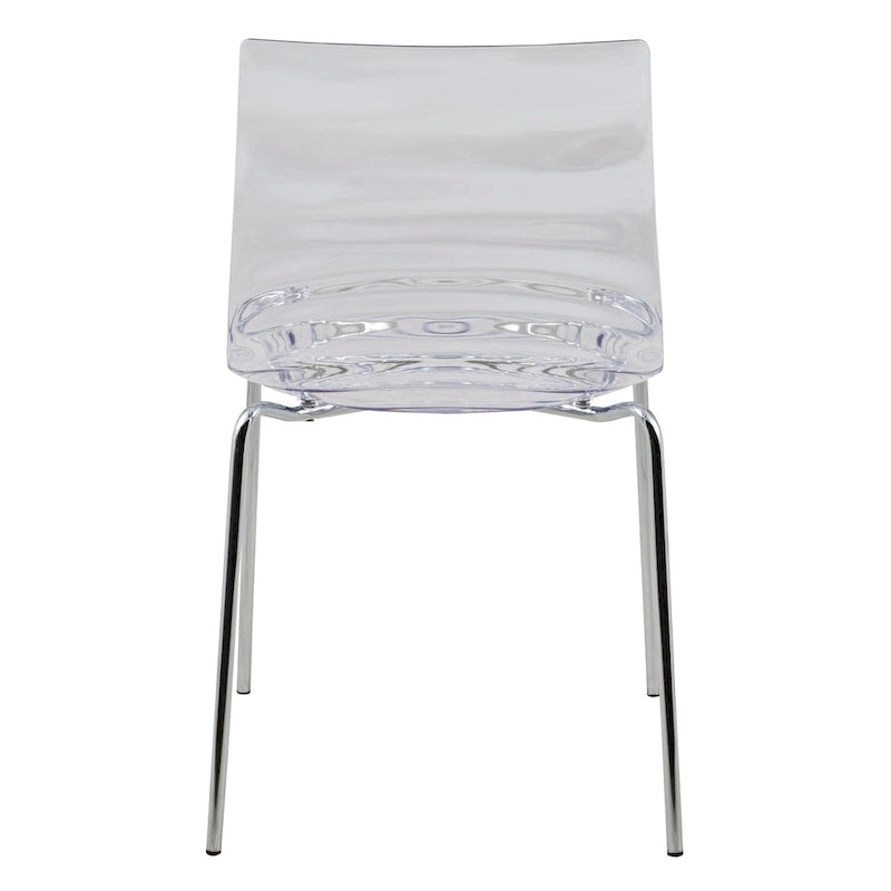 Sedia da pranzo in acrilico con gambe cromate, sedia laterale moderna con design a increspature d'acqua