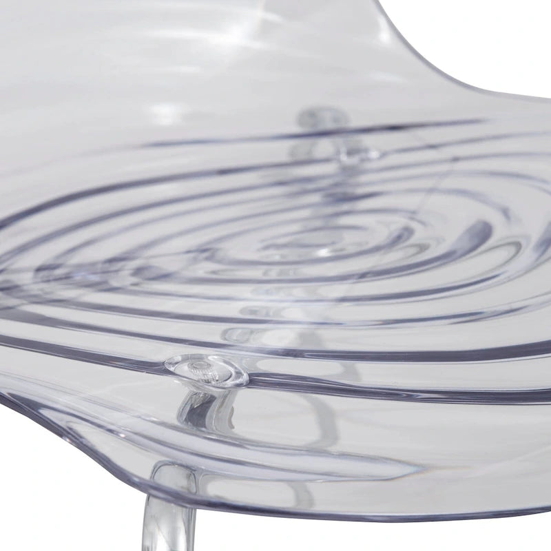Sedia da pranzo in acrilico con gambe cromate, sedia laterale moderna con design a increspature d'acqua