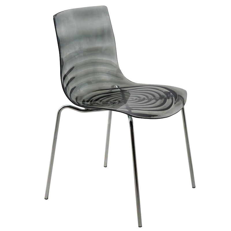 Sedia da pranzo in acrilico con gambe cromate, sedia laterale moderna con design a increspature d'acqua