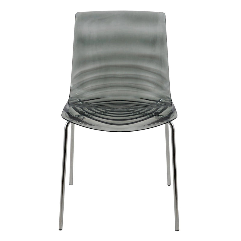 Sedia da pranzo in acrilico con gambe cromate, sedia laterale moderna con design a increspature d'acqua