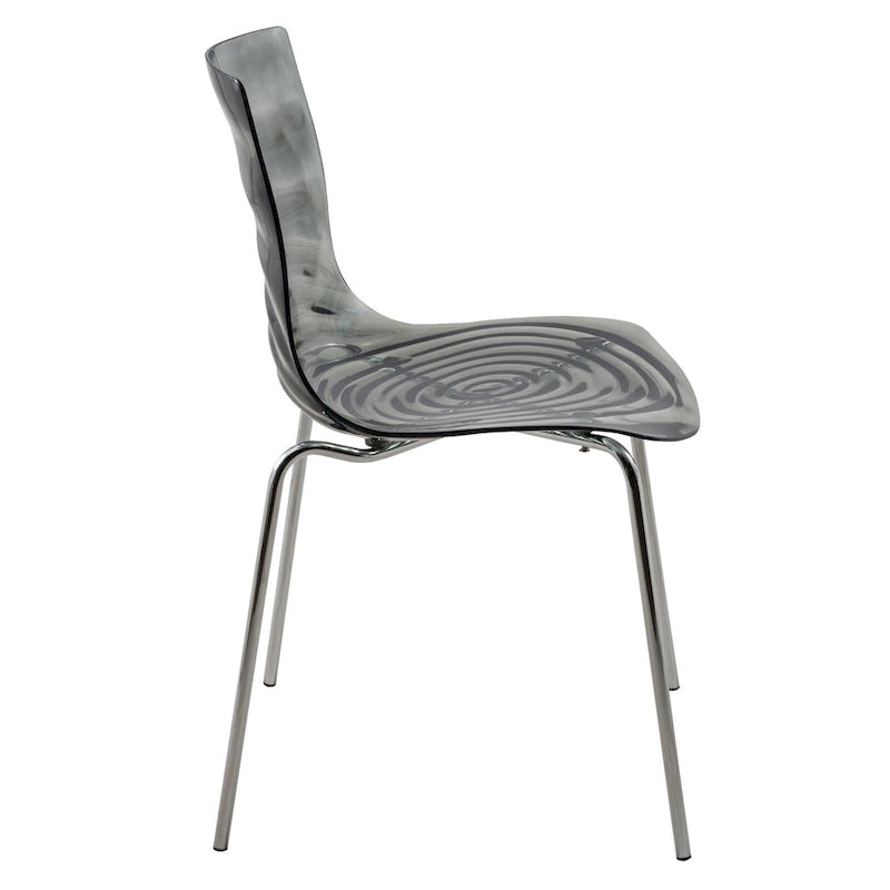 Sedia da pranzo in acrilico con gambe cromate, sedia laterale moderna con design a increspature d'acqua