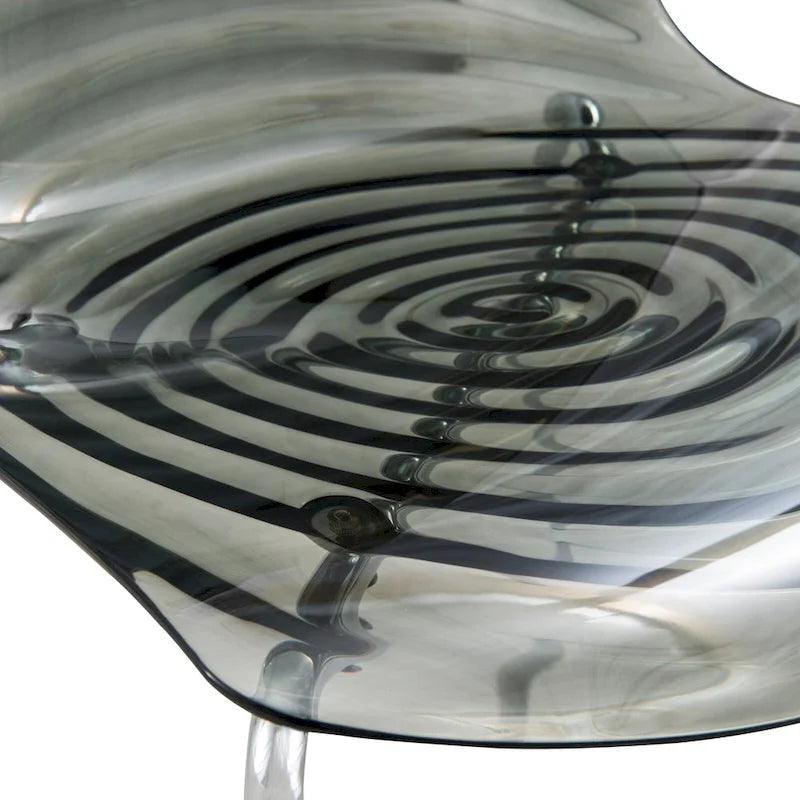 Sedia da pranzo in acrilico con gambe cromate, sedia laterale moderna con design a increspature d'acqua