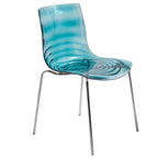 Sedia da pranzo in acrilico con gambe cromate, sedia laterale moderna con design a increspature d'acqua