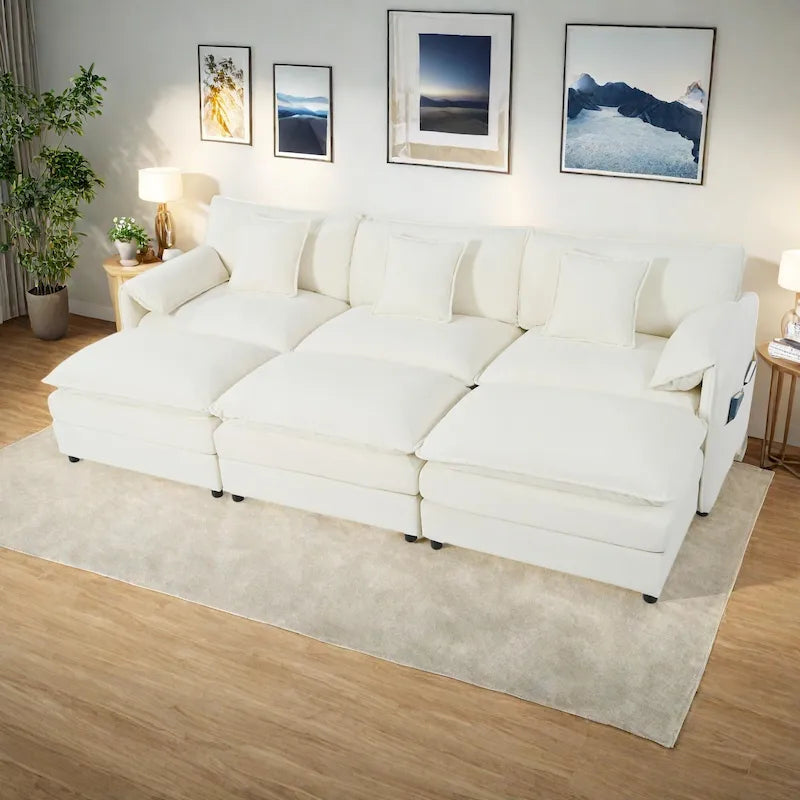 Canapé modulable convertible 3 places en chenille de 278 cm avec coussins double épaisseur, combinaison DIY